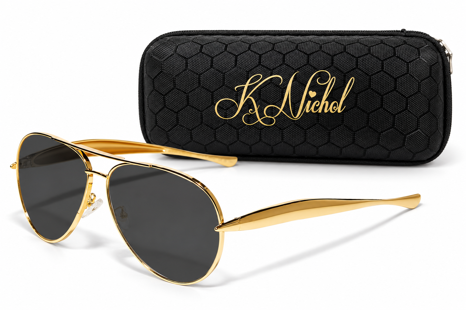 Gold Frame- Black Lens with textured K Nichol Sunglasses case