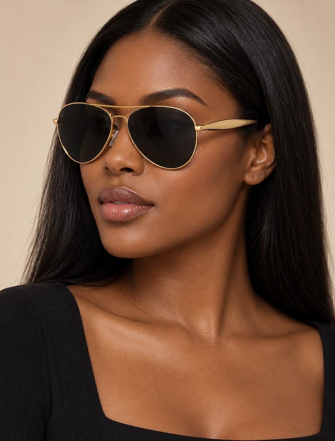 Gold Frame- Black Lens modeled view
