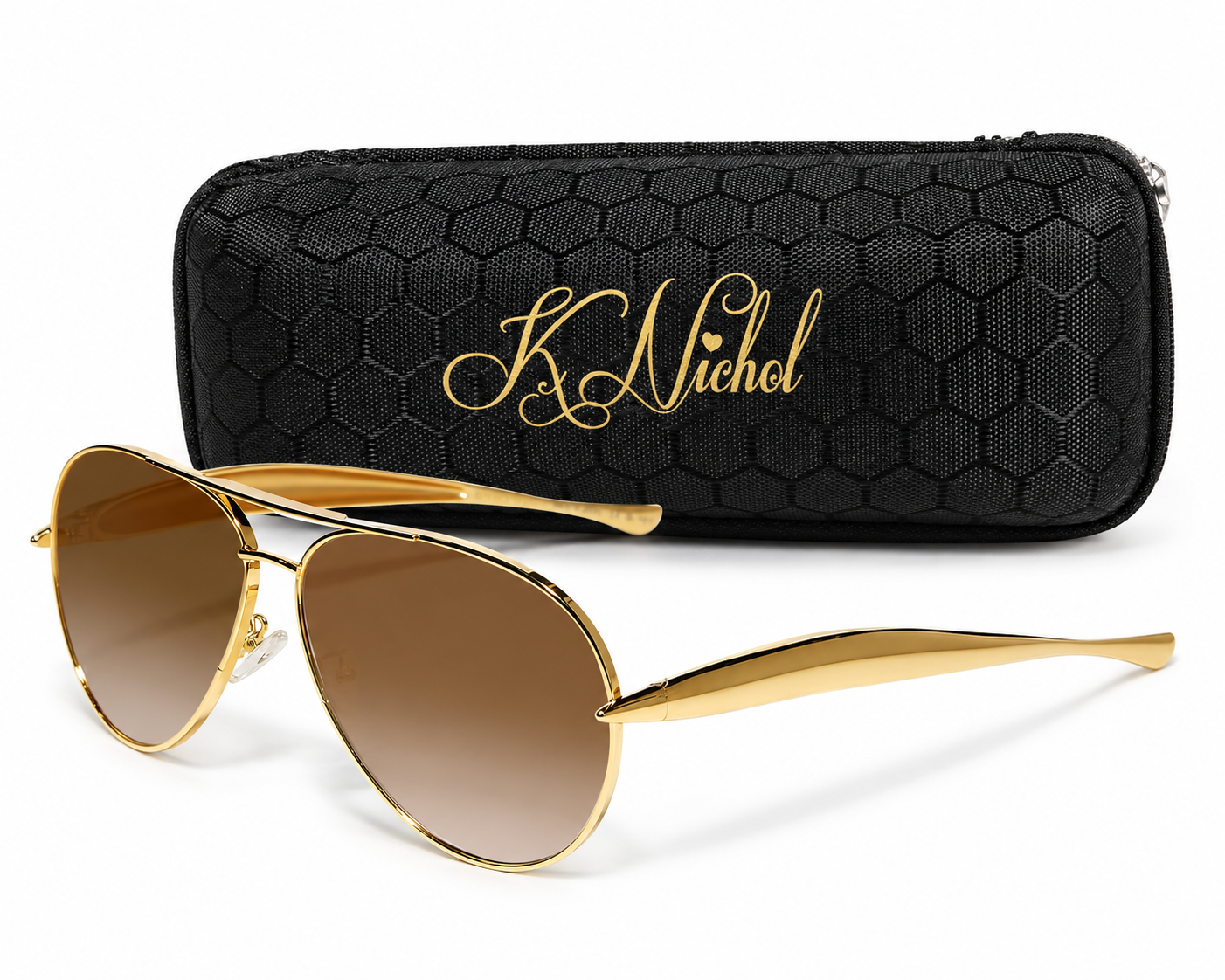 Gold Frame- Brown Gradient Lens with textured K Nichol Sunglasses case