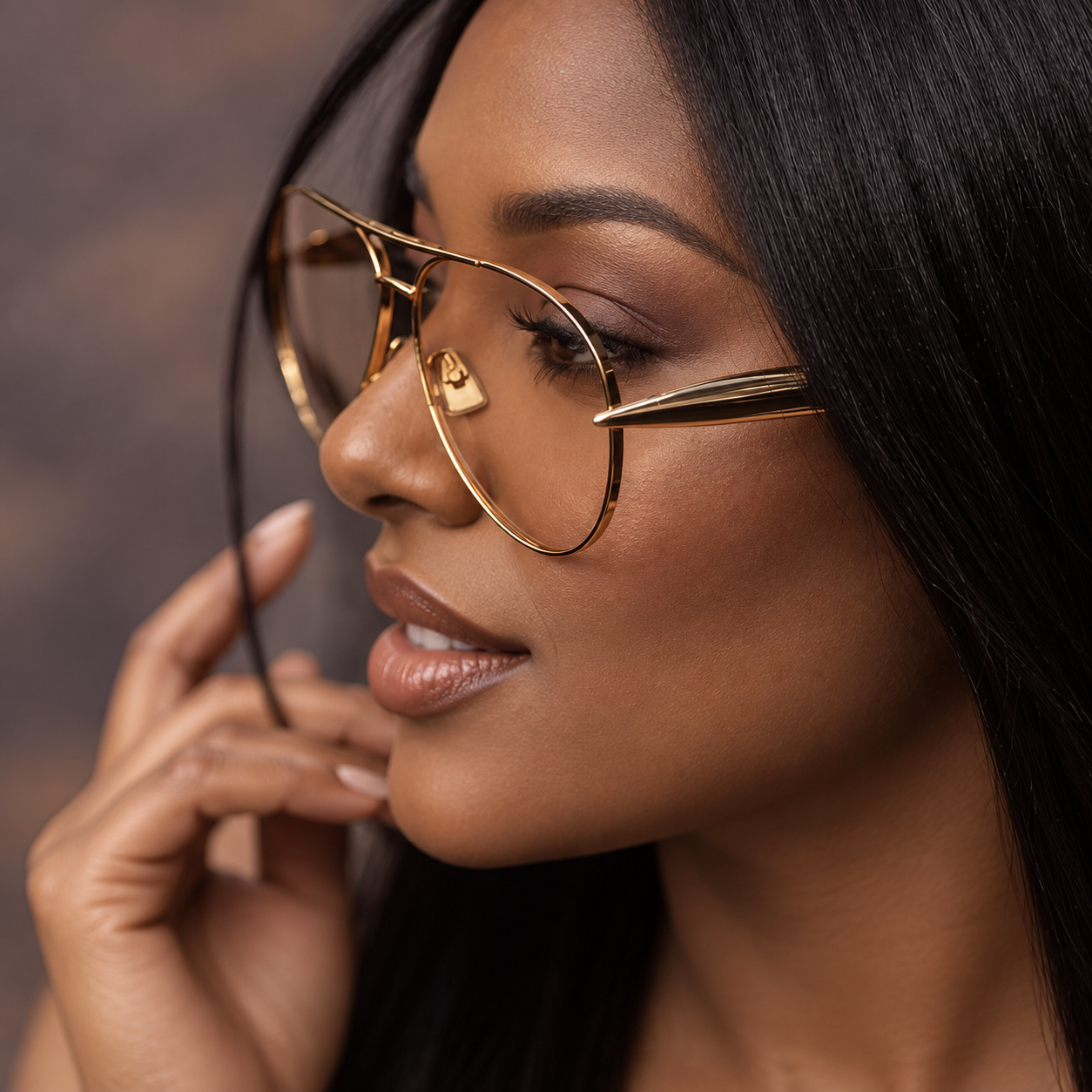 Gold Frame- Champagne Lens modeled view