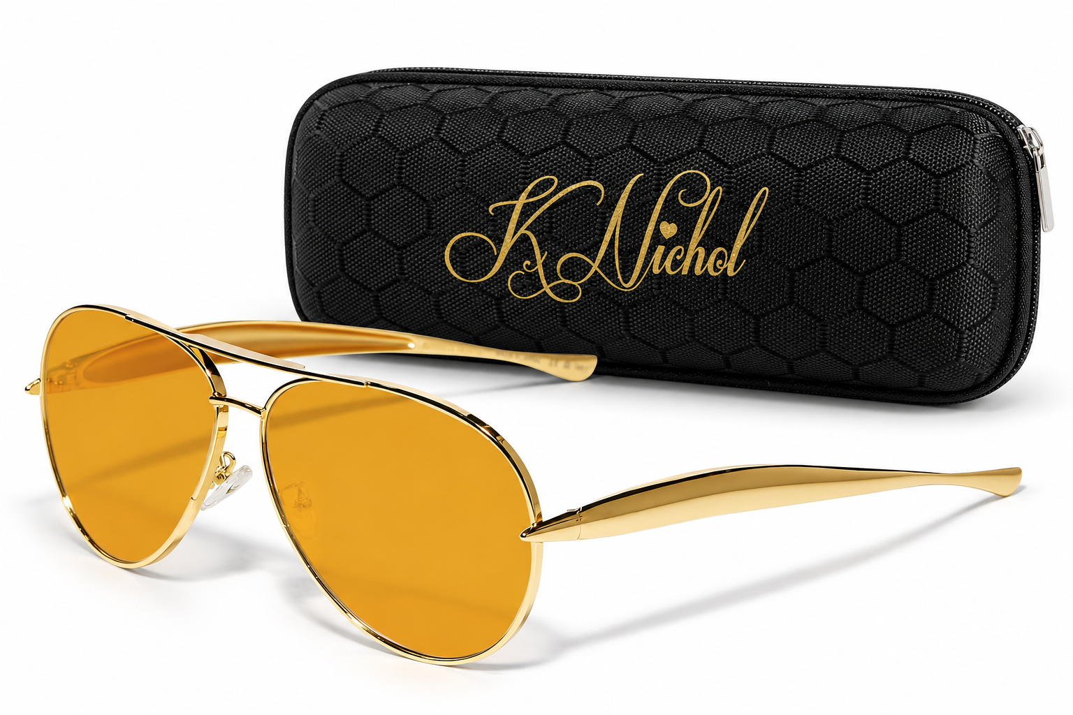 Gold Frame- Yellow Lens with textured K Nichol Sunglasses case