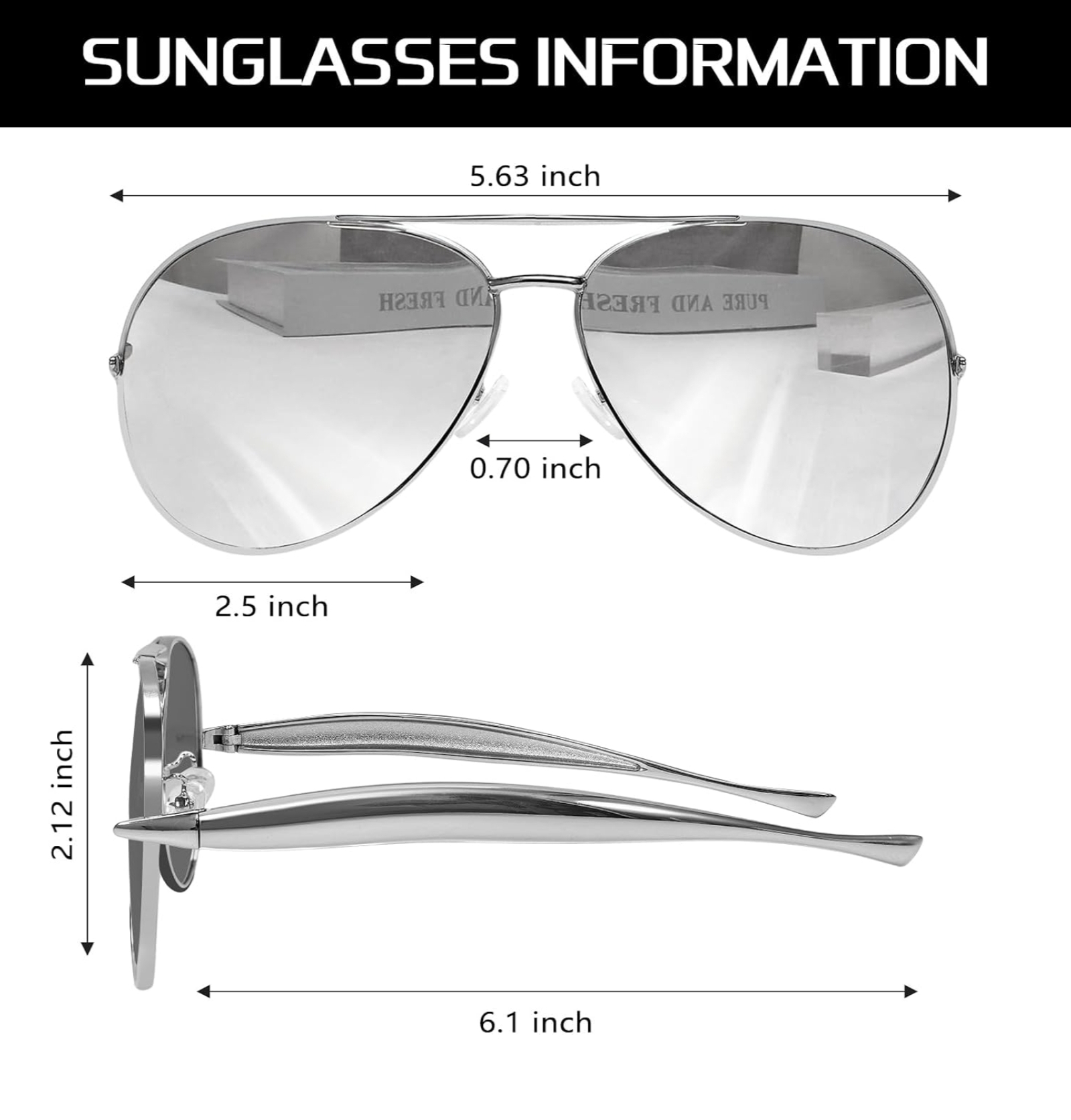 K Nichol aviator sunglasses measurements