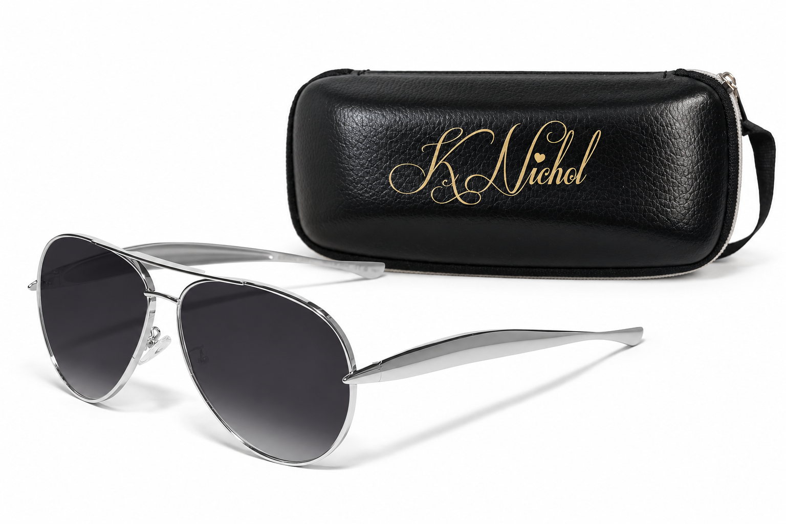 Silver Frame- Gradient Black Lens with K Nichol Sunglasses case