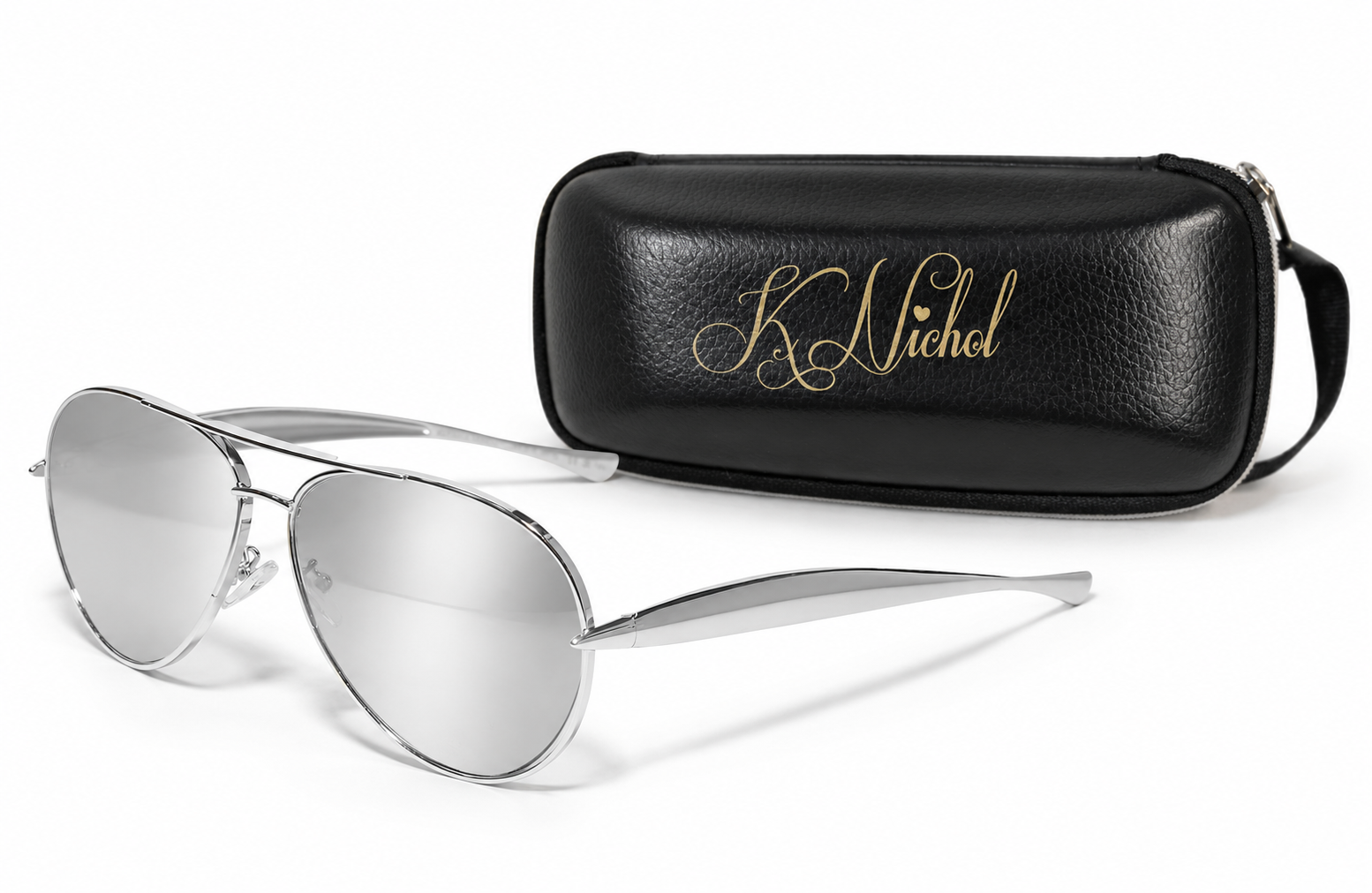 Silver Frame- Silver Mirrored Lens with K Nichol Sunglasses case