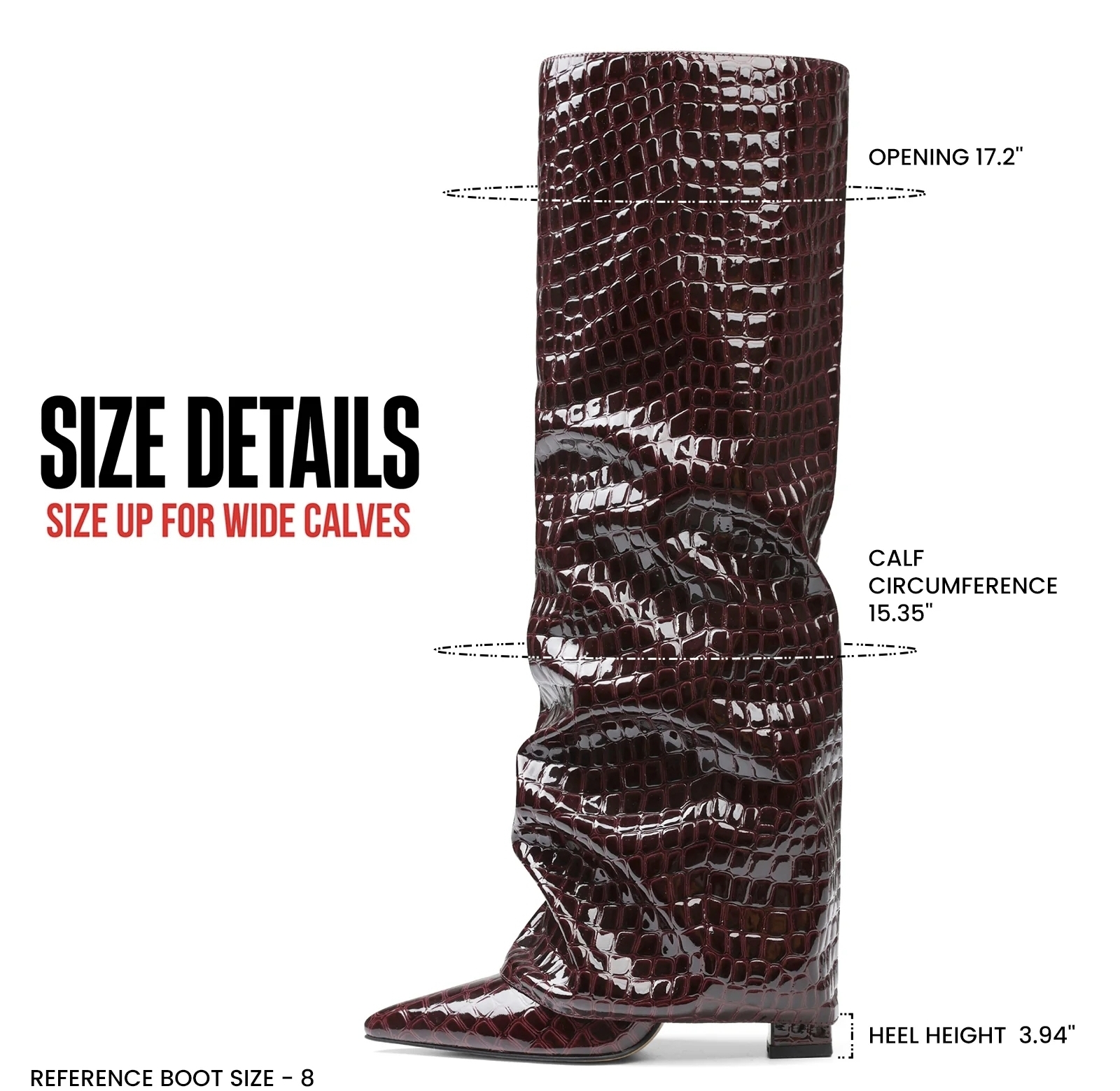 Crocodile-design boot measurement guide