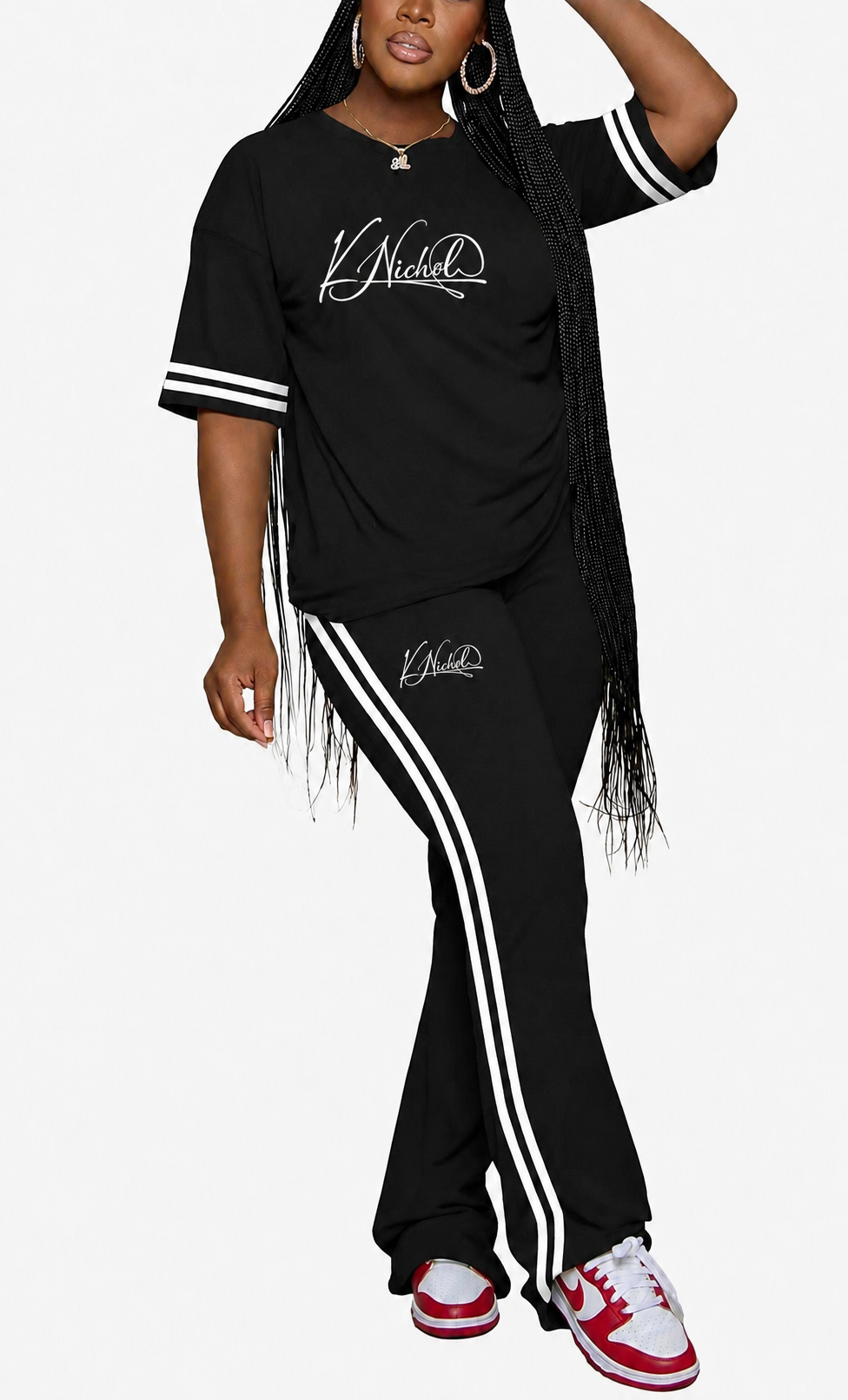 Black K Nichol signature stripe shirt and pants set